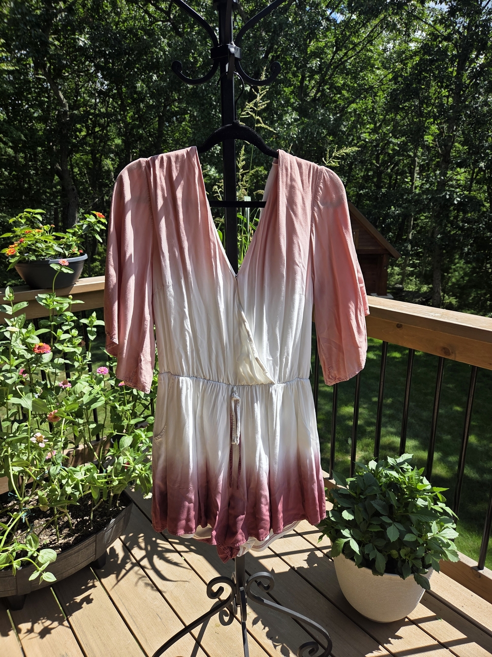 She + Sky Pink to White Ombre V-Neck Romper
